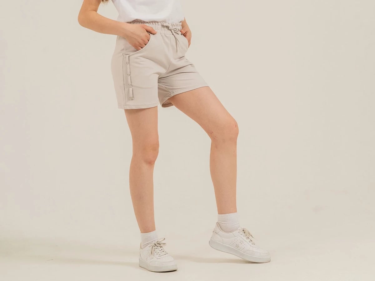 Girls' Drawstring Shorts with Rope Detail - Light Beige (Pack of 4) - Nickel - by Peralane
