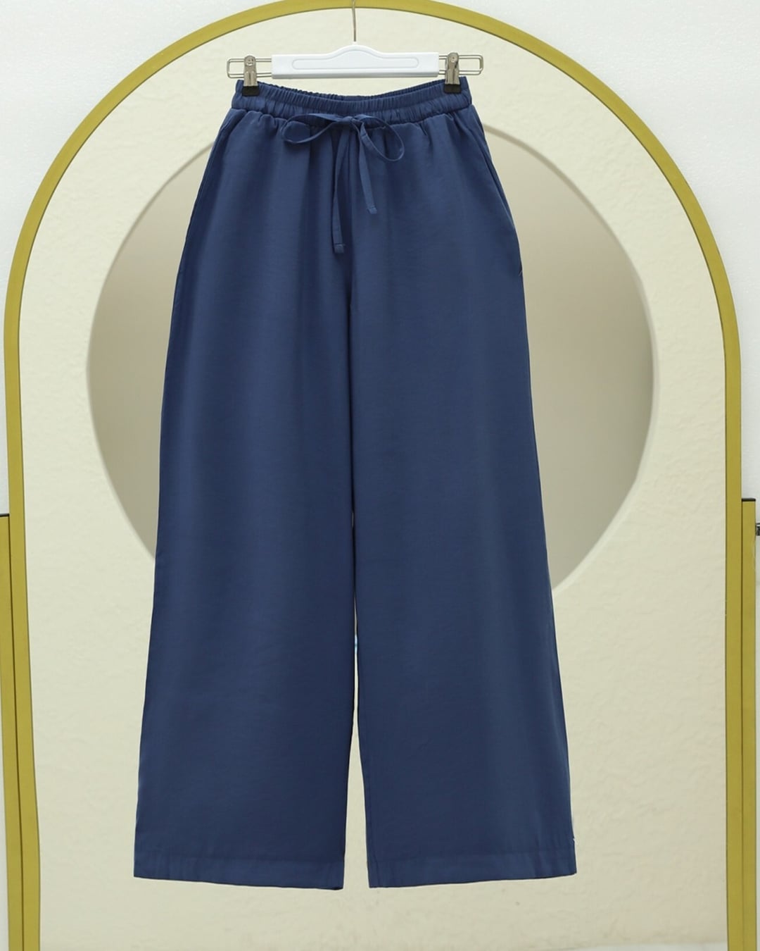 Wide Leg Modal Trousers with Elastic Waistband and Drawstring - Indigo - Podyumplus - by Peralane - photo 3