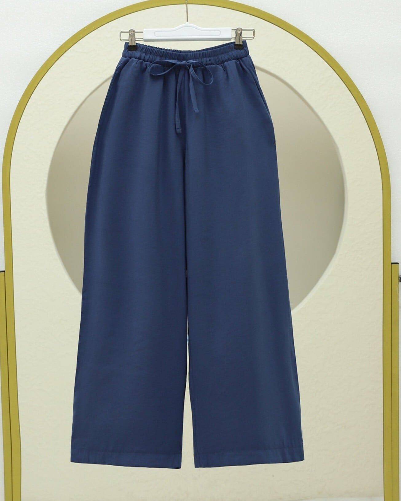 Wide Leg Modal Trousers with Elastic Waistband and Drawstring - Indigo - Podyumplus - by Peralane - photo 3