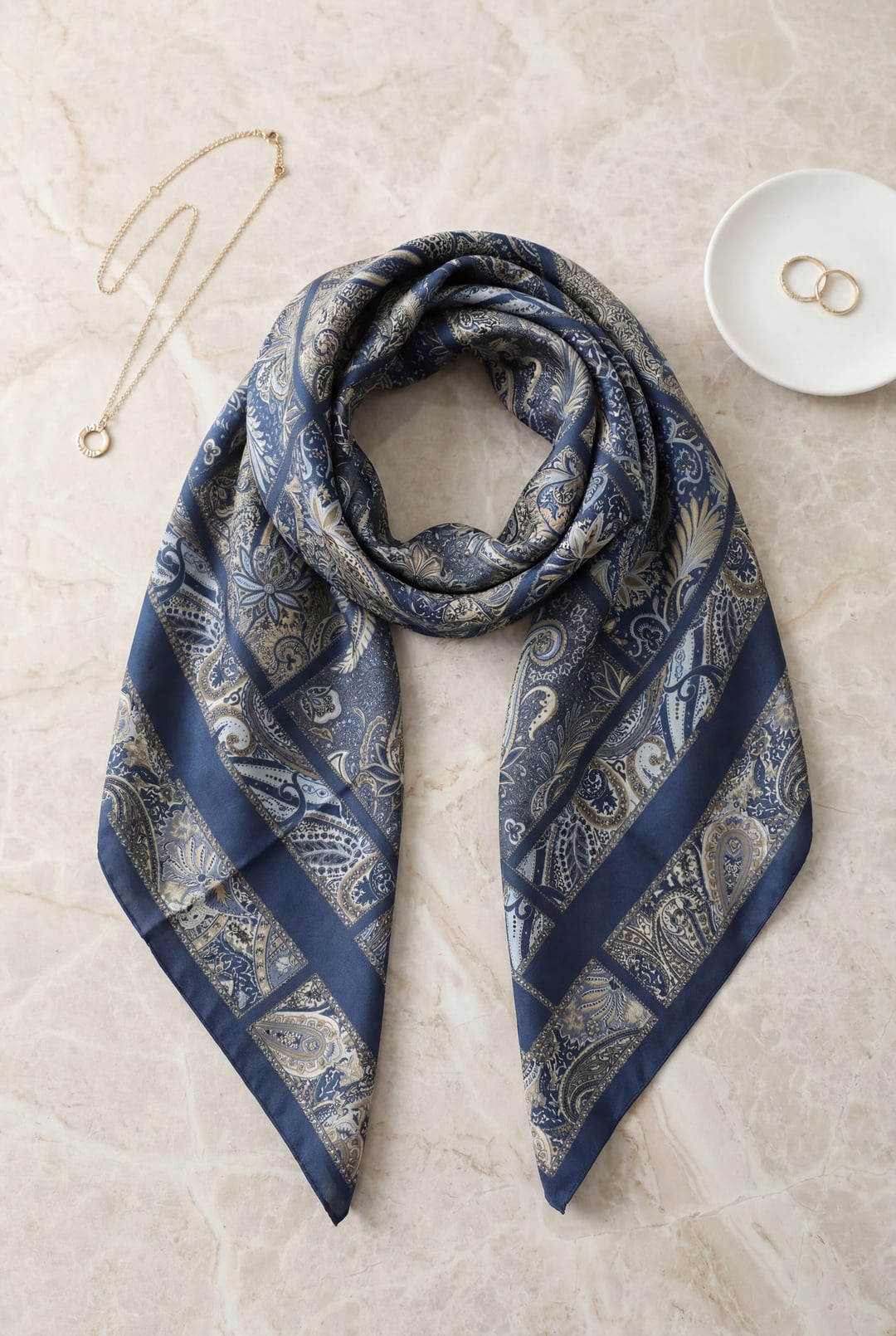 Geometric Frame Rayon Scarf - Indigo - Podyumplus - by Peralane - photo 2