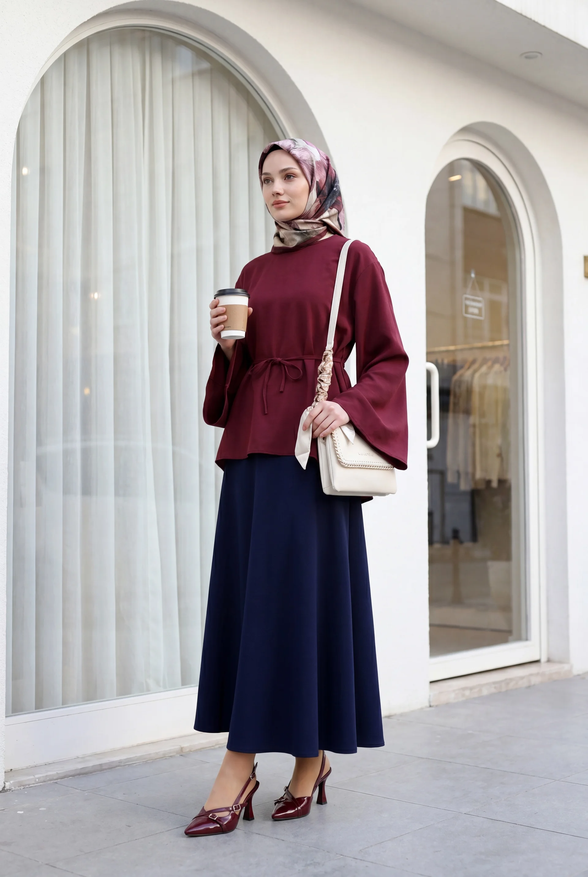 Women's Lycra Crepe Flared Maxi Skirt - Navy - Podyumplus - by Peralane - photo 6