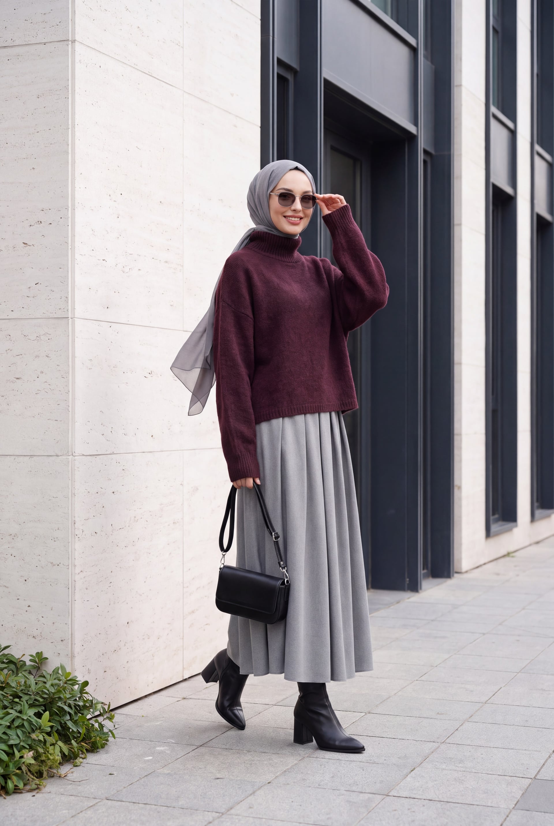 Women's Batwing Sleeve Oversize Knit Sweater 15969 - Burgundy - Bigdart - by Peralane