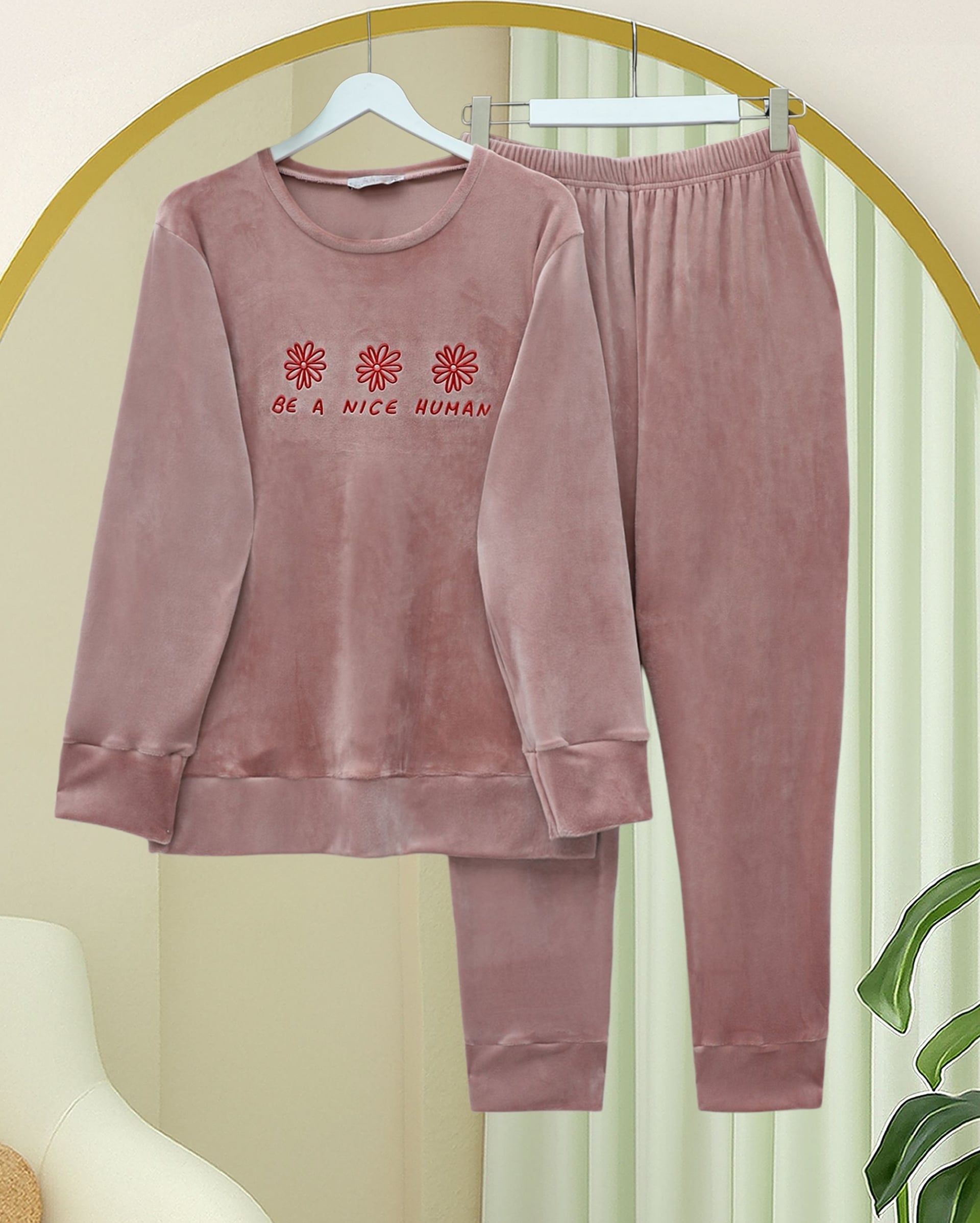 Raised Print French Velour Pajama Set - Dusty Rose - Podyumplus - by Peralane - photo 3