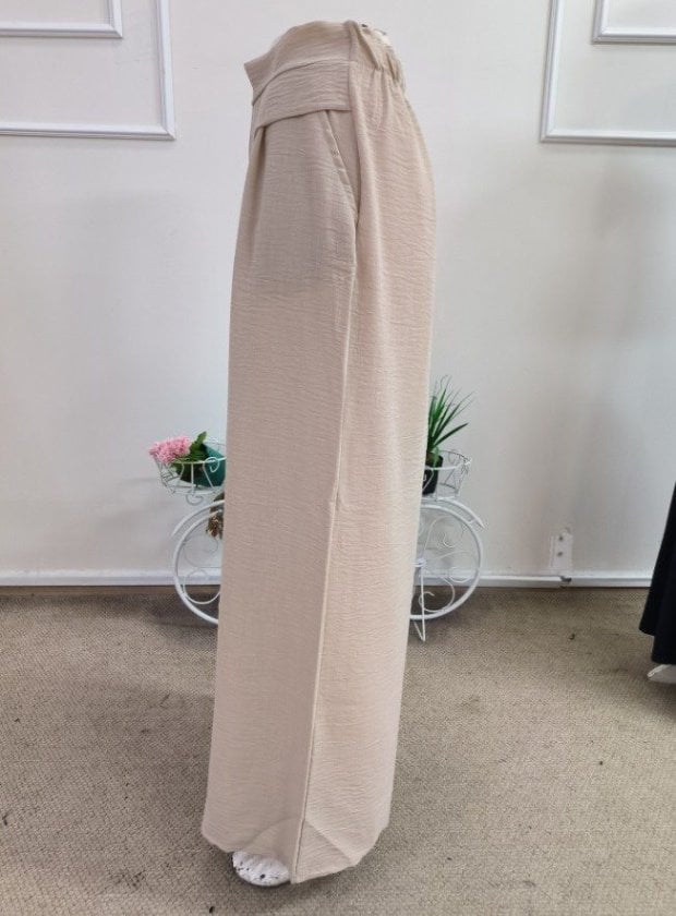 High Waist Wide Leg Long Trousers - Beige - Janes - by Peralane - photo 2
