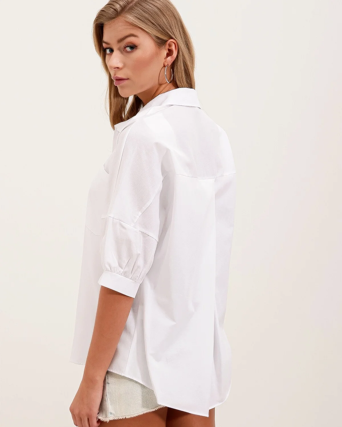 Oversize Short Sleeve Basic Blouse - White - Bigdart - by Peralane - photo 3