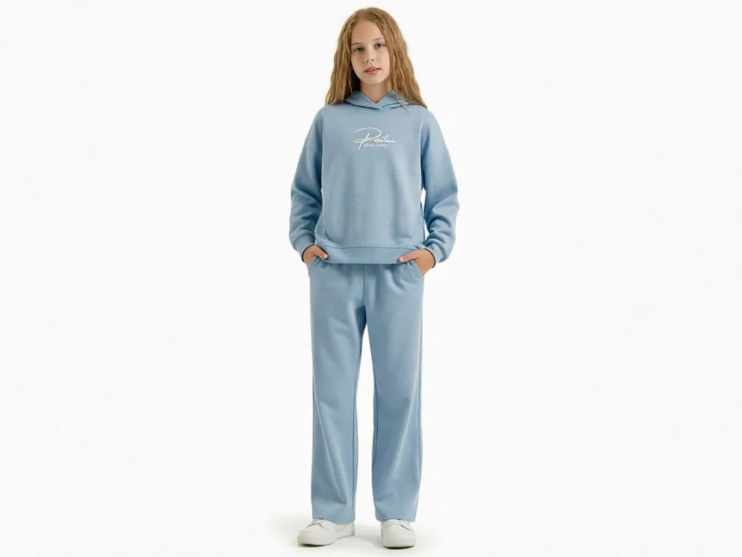 Girls' Hooded Sweatshirt and Trousers Set in Light Blue - ÖZ Bebe - by Peralane
