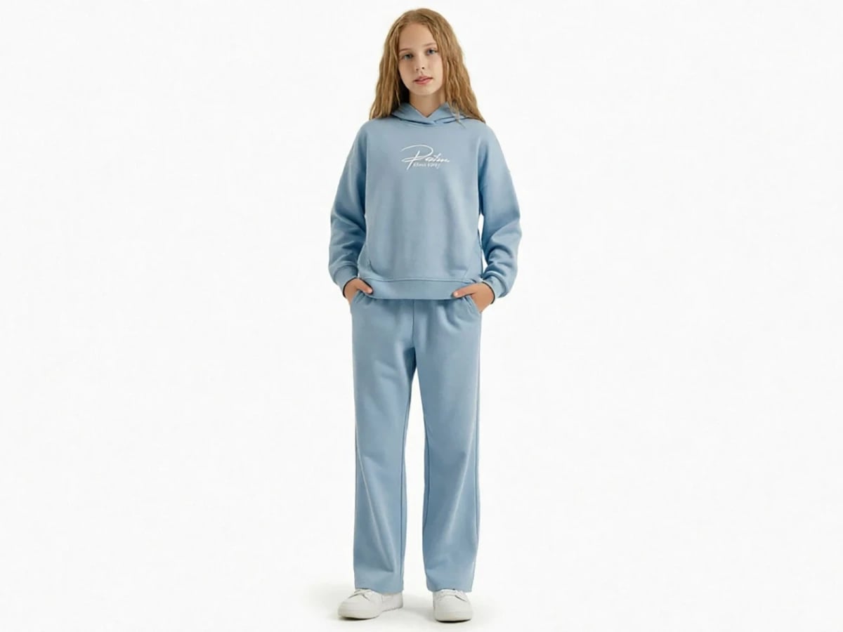 Girls' Hooded Sweatshirt and Trousers Set in Light Blue - ÖZ Bebe - by Peralane