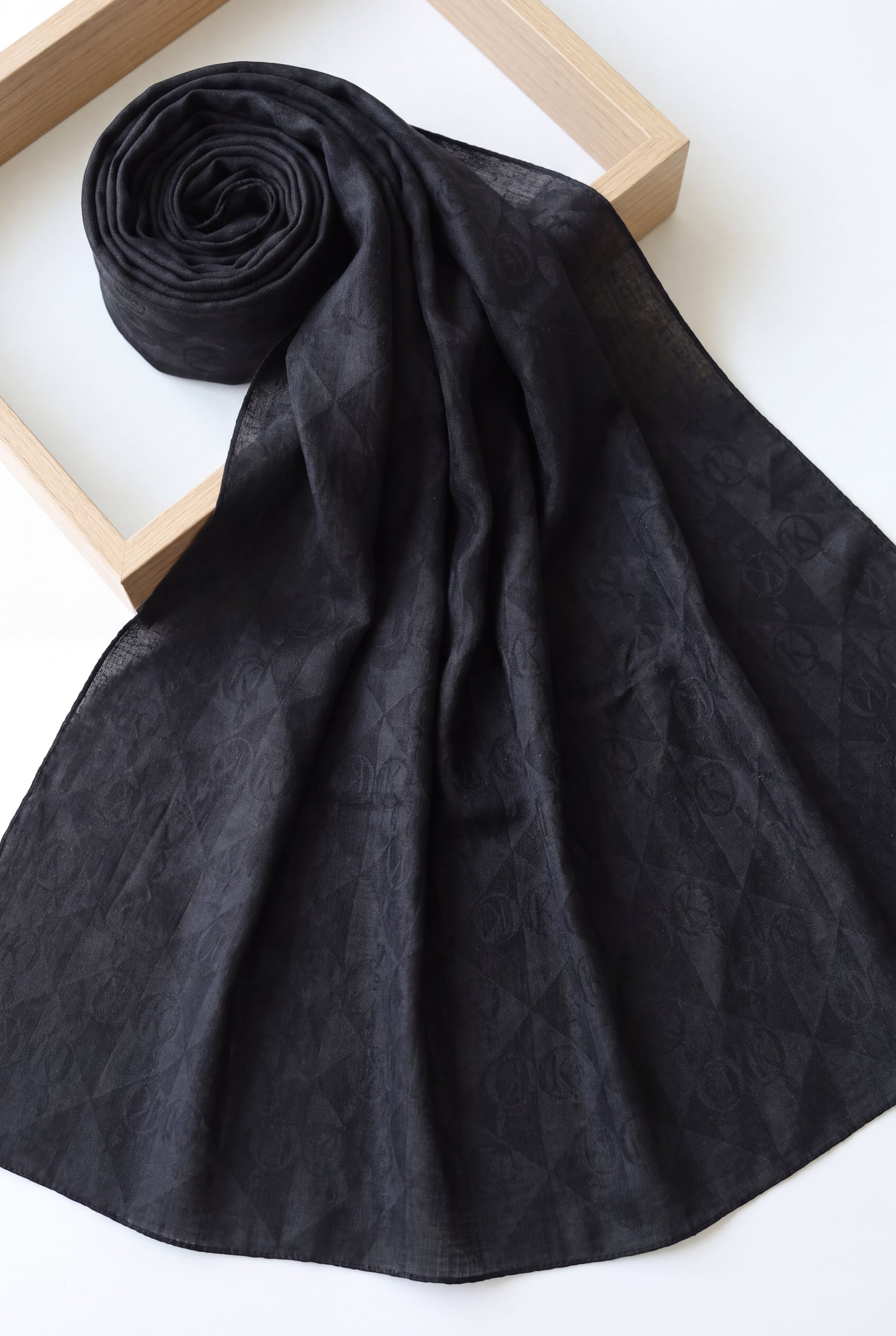 Patterned Jacquard Shawl - Black - Podyumplus - by Peralane