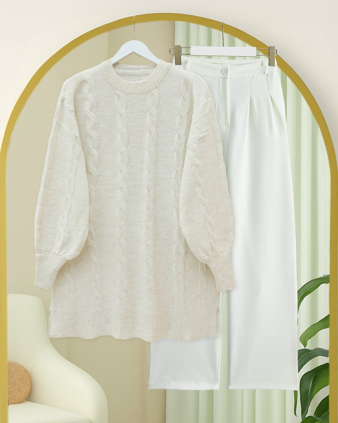 Cream Cable-Knit High-Neck Tunic Sweater - Podyumplus - by Peralane - photo 5