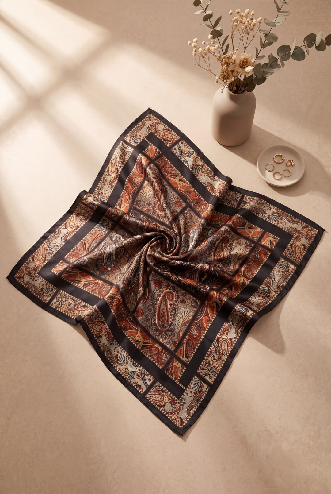 Geometric Frame Rayon Scarf - Terracotta - Podyumplus - by Peralane