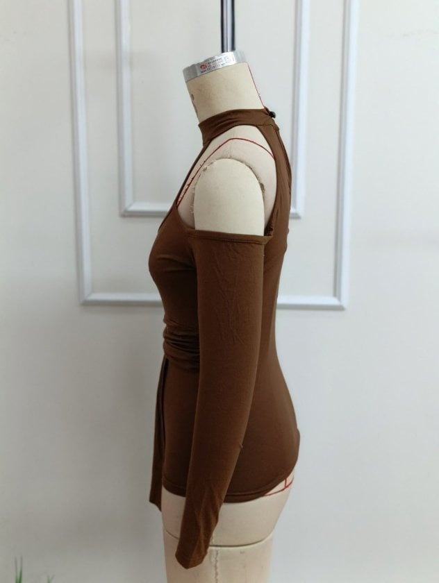 Women's Brown Long-Sleeved Cut-Out Peplum Knit Blouse - Janes - by Peralane - photo 5