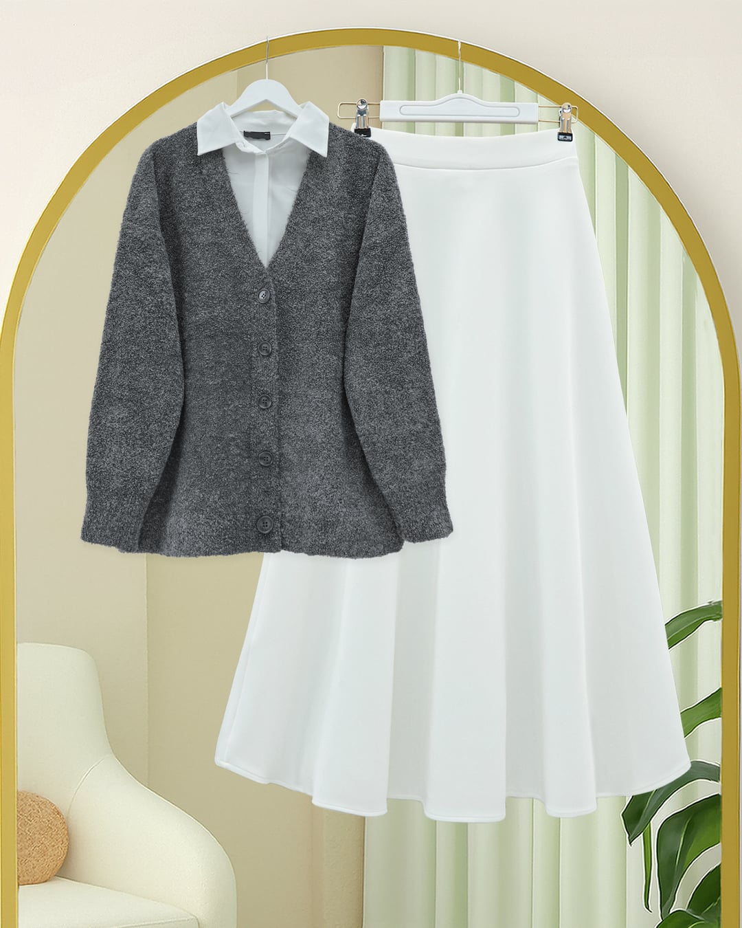 Buttoned Loose Knit Cardigan - Smoke - Podyumplus - by Peralane - photo 3