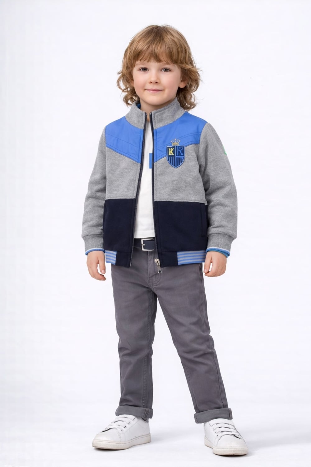Boys' Suit with Zip-Up Jacket - Grey-Sax (Pack of 4) - Has Bereket - by Peralane