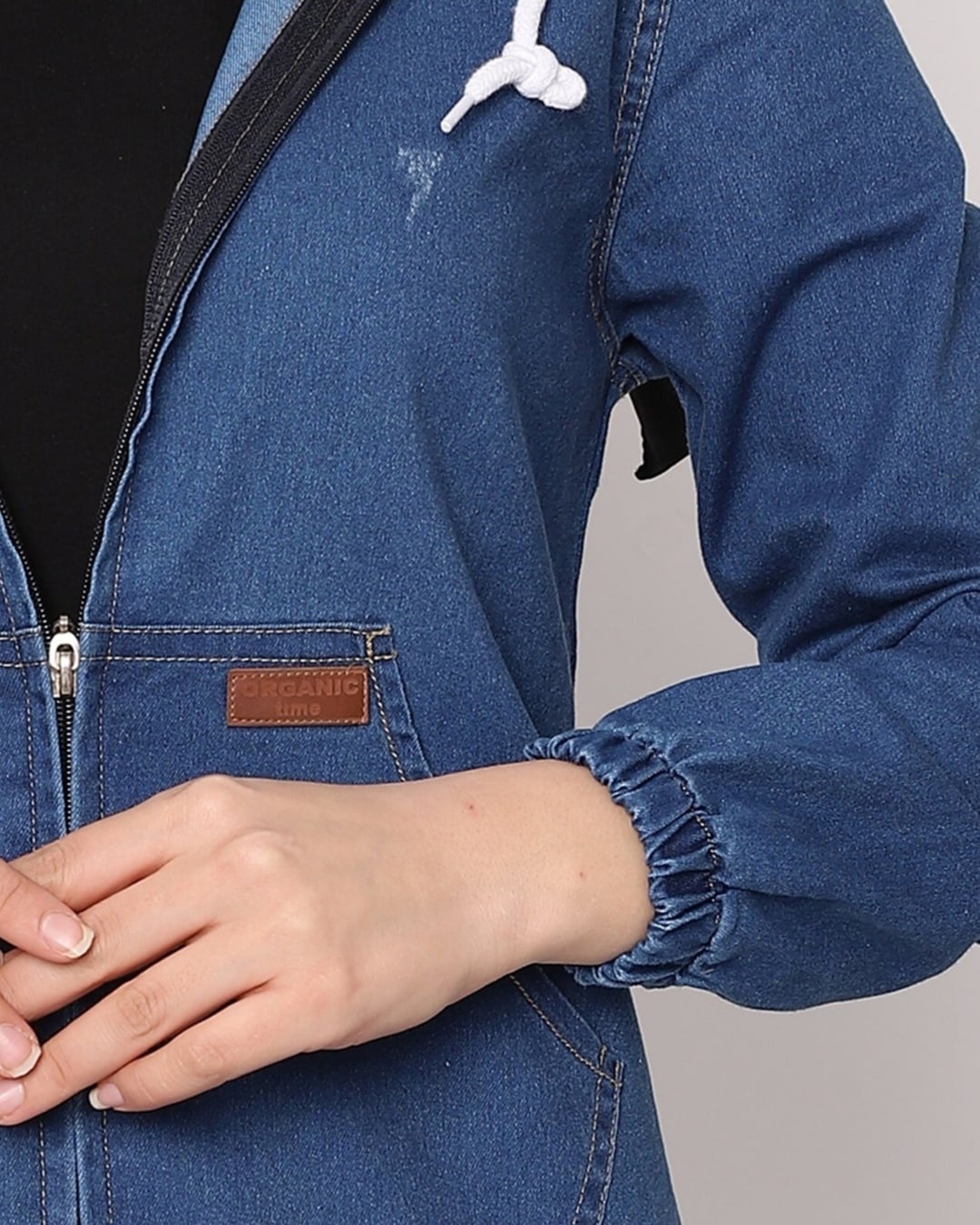Blue Zip-Front Hooded Denim Trench Coat - Podyumplus - by Peralane - photo 4
