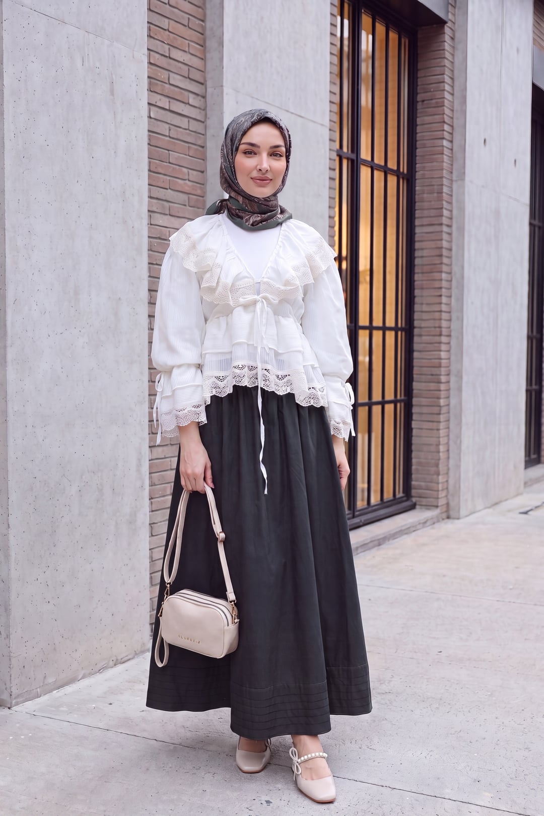 Elasticated Waist Pleated Skirt with Pockets - Petrol - Podyumplus - by Peralane - photo 3
