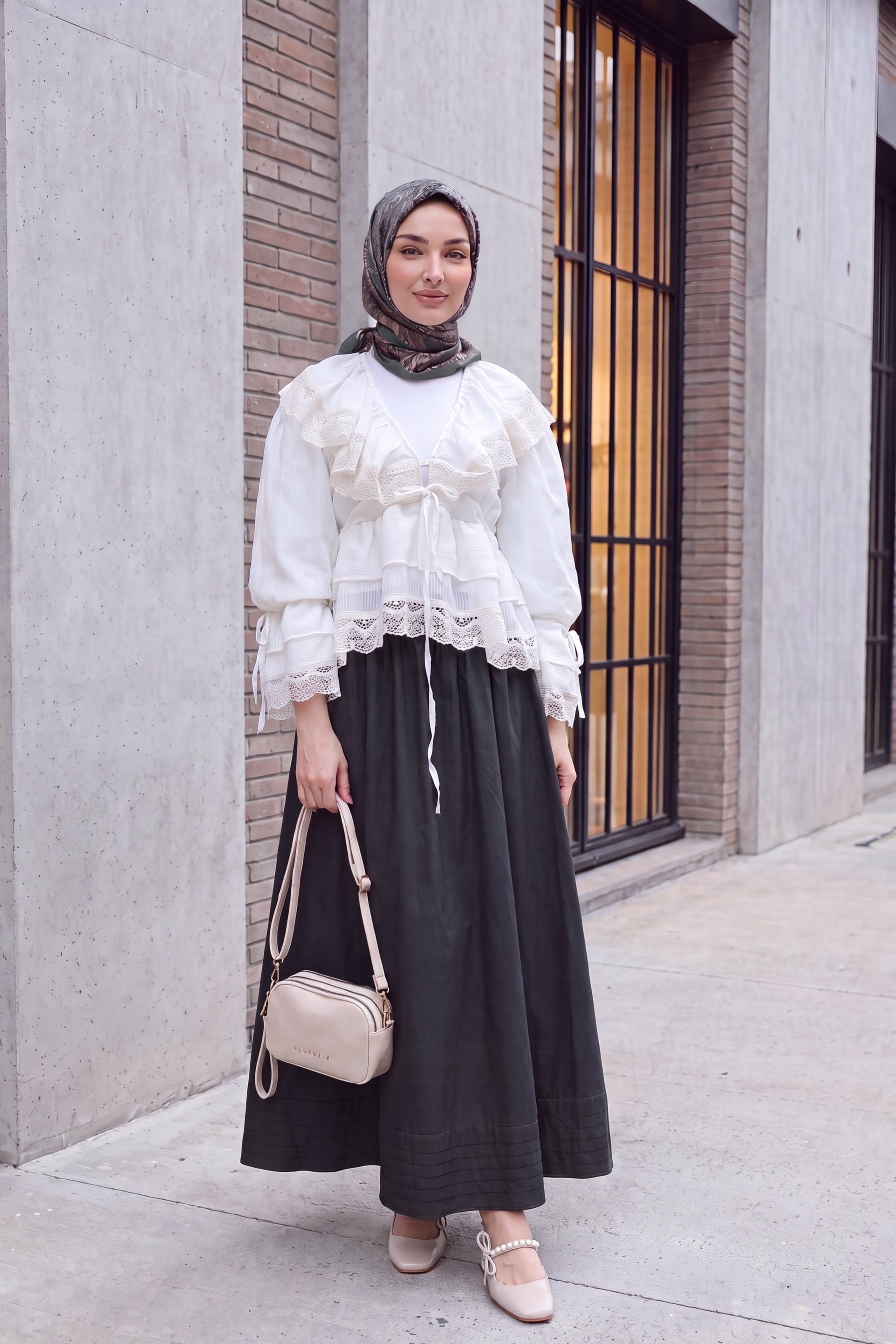 Elasticated Waist Pleated Skirt with Pockets - Petrol - Podyumplus - by Peralane - photo 3