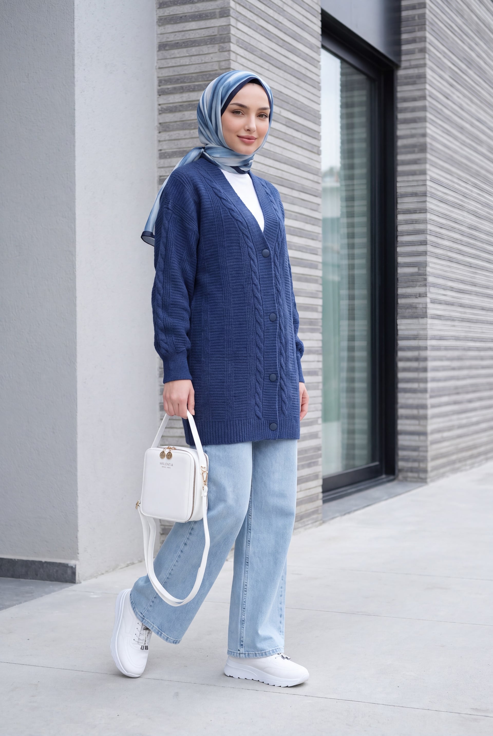 Navy Cable Knit Button-Front Cardigan for Women - Bigdart - by Peralane