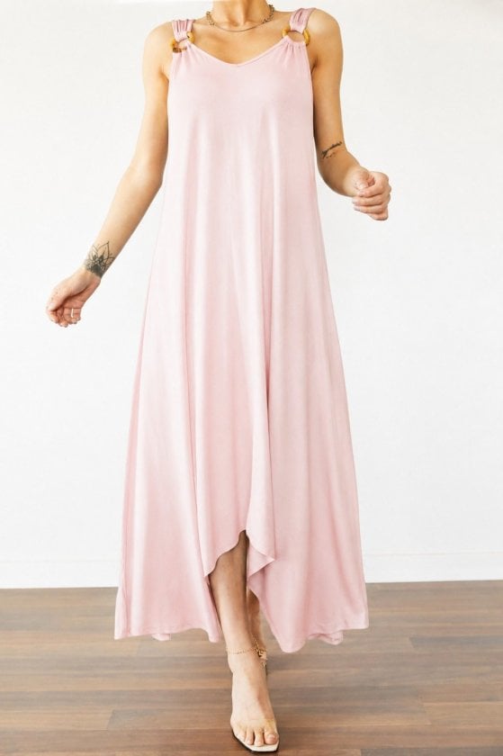 Women's Sleeveless V-Neck Ring Detail Asymmetric Viscose Maxi Dress - Janes - by Peralane