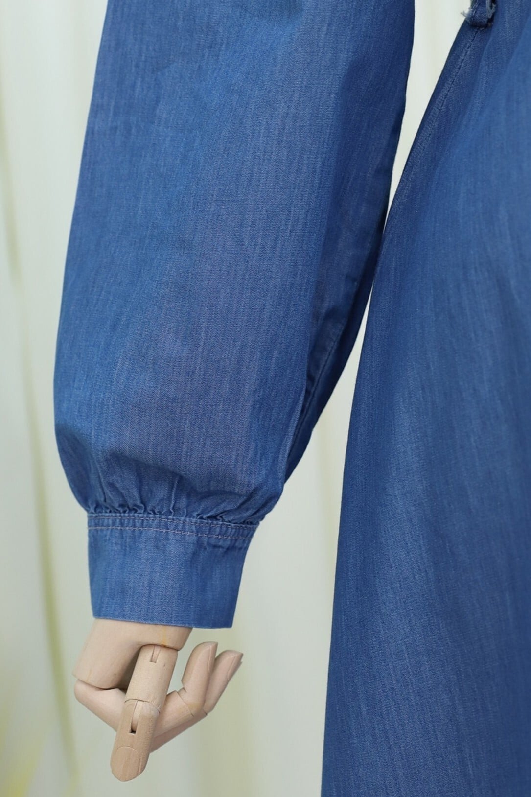 Beaded Denim Dress with Belt and Button Front - Blue - Podyumplus - by Peralane - photo 8