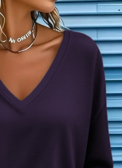 Women's Long Sleeve V-Neck Viscose Two-Thread Plum Blouse - Janes - by Peralane - photo 2