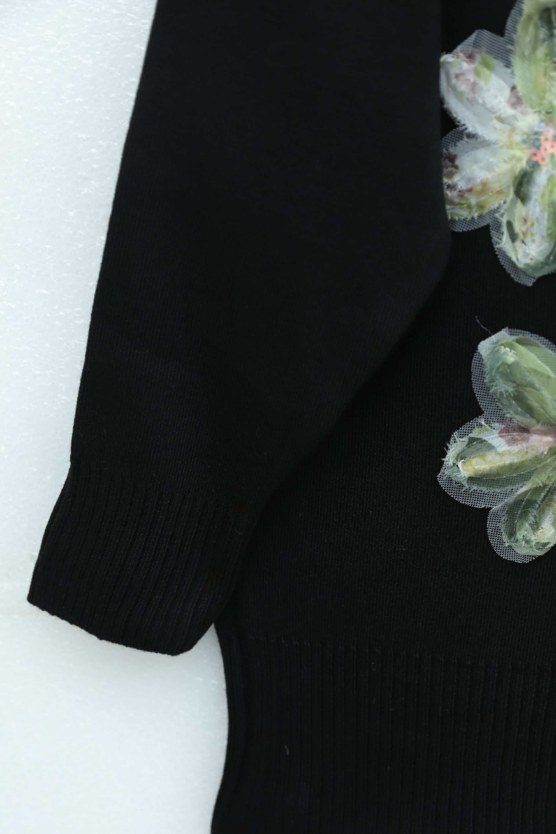 V-Neck Organza Tulle Floral Embroidered Knit Cardigan - Black - Podyumplus - by Peralane - photo 7