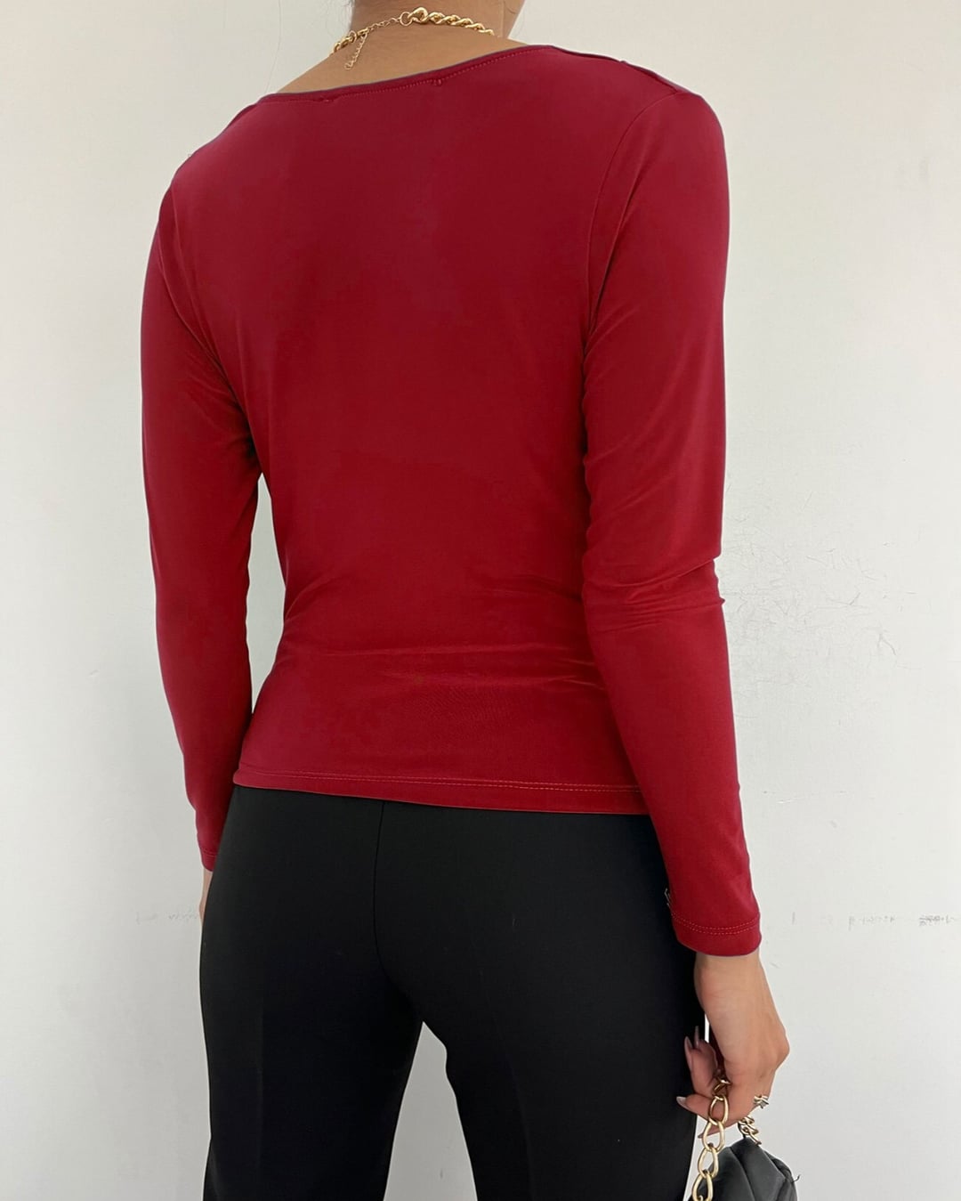 Draped Neck Blouse - Red - Podyumplus - by Peralane - photo 2