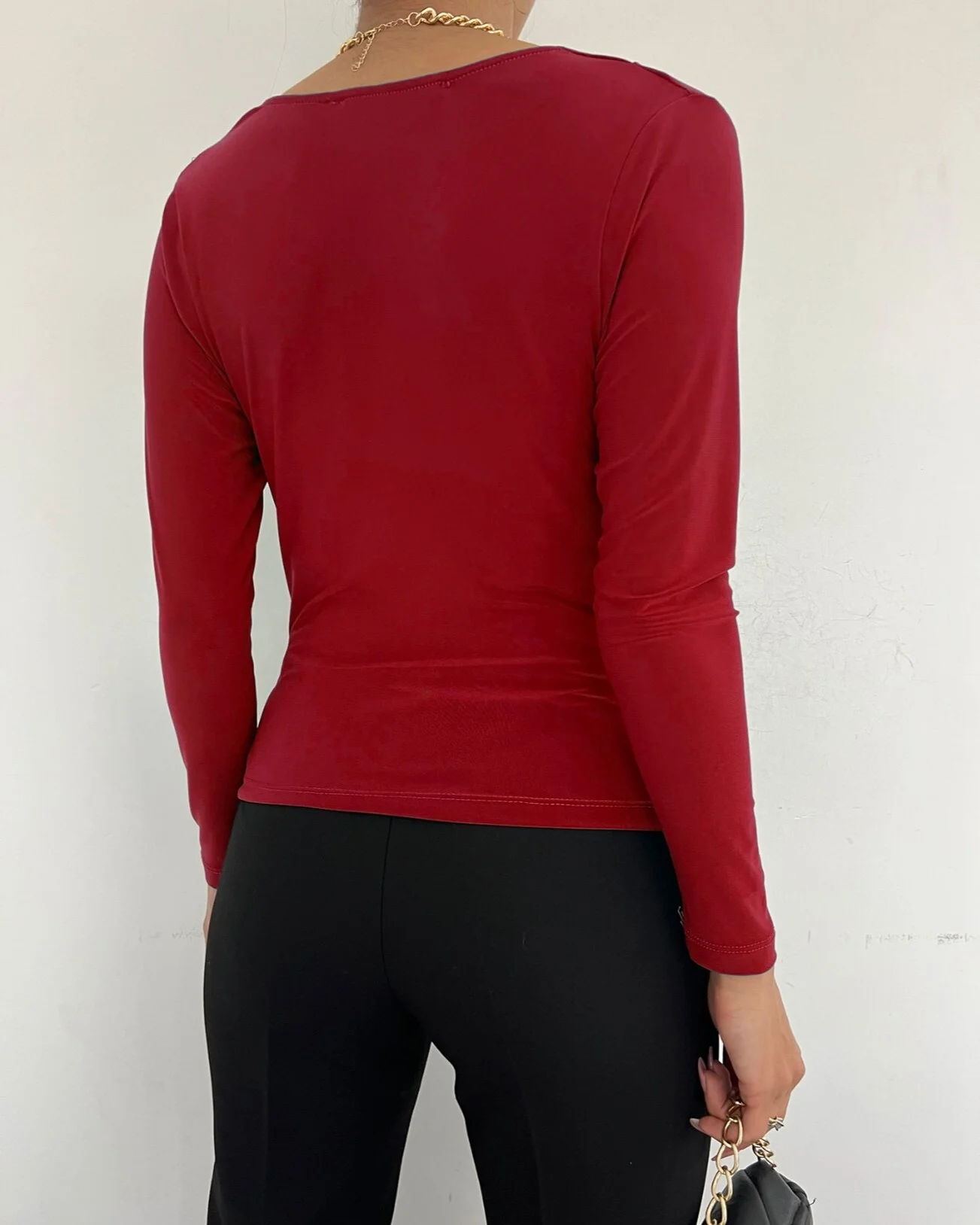 Draped Neck Blouse - Red - Podyumplus - by Peralane - photo 2