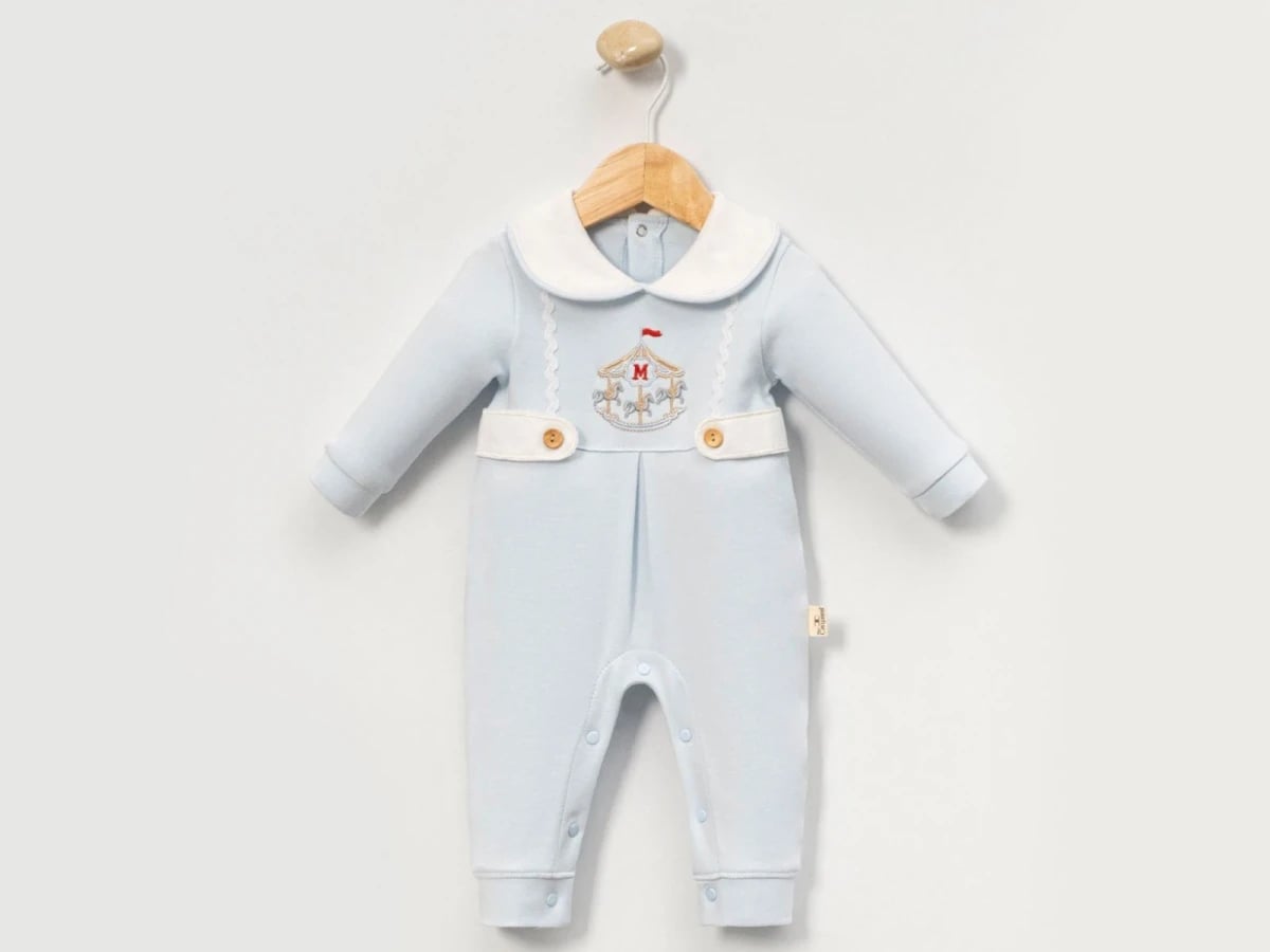 Boys Baby Romper with Carousel Embroidery - Light Blue - Cayzen - by Peralane