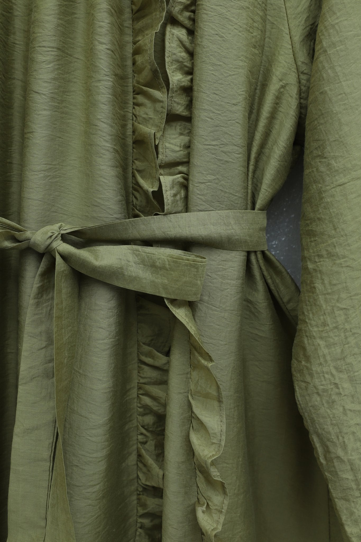 Olive Green Ruffle Front Belted Long Sleeve Dress - Podyumplus - by Peralane - photo 4