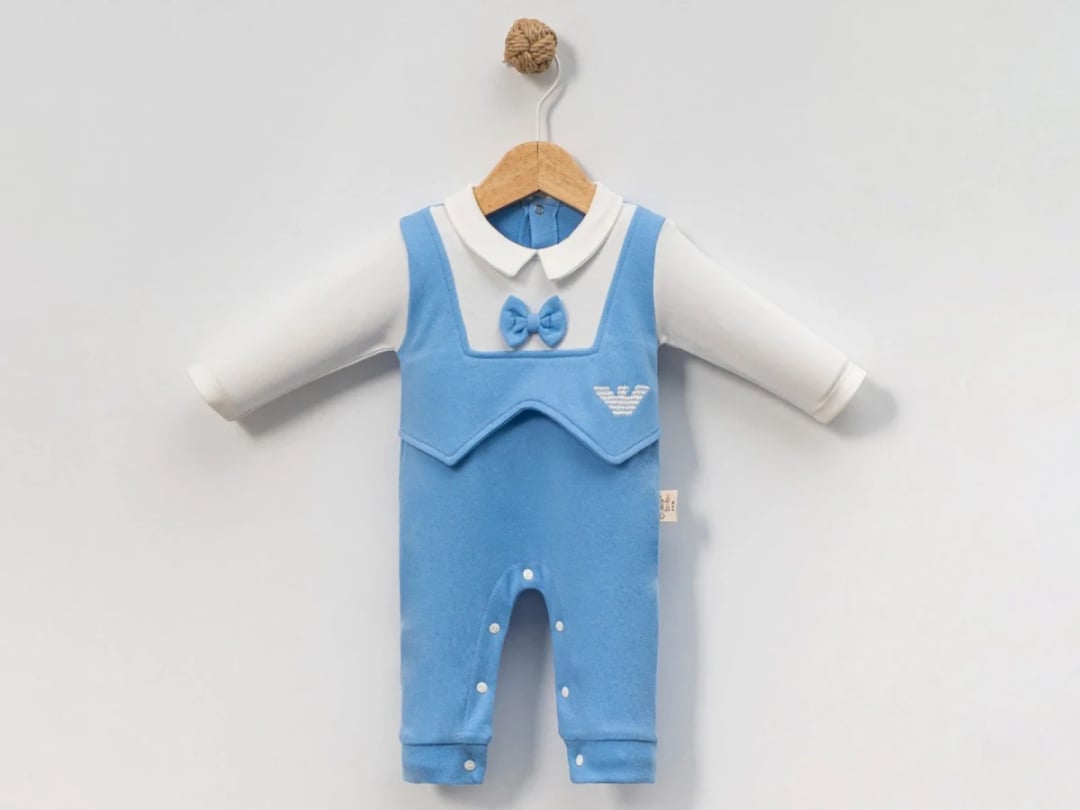 Boys' Bow Tie Romper with Embroidered Eagle - Turquoise - Cayzen - by Peralane
