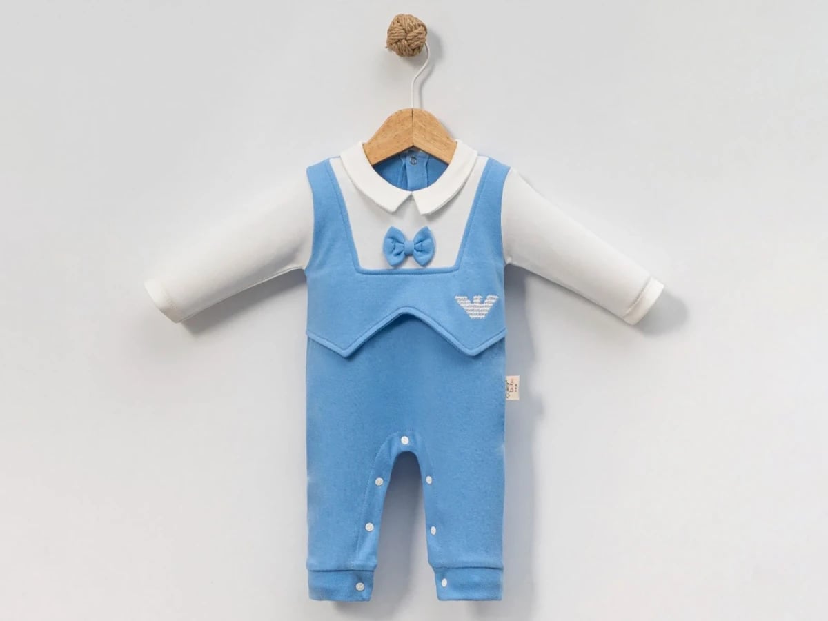 Boys' Bow Tie Romper with Embroidered Eagle - Turquoise - Cayzen - by Peralane