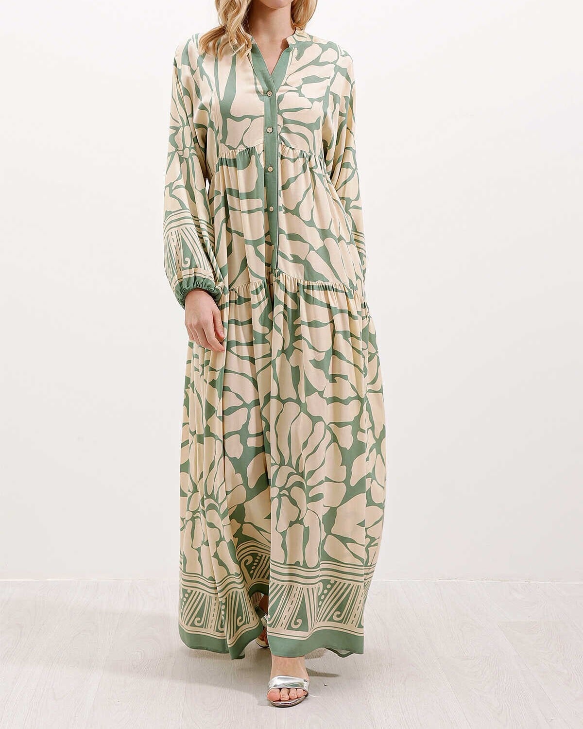 Authentic Patterned Modest Dress - Light Green - Bigdart - by Peralane - photo 3