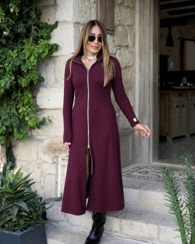 Women's Long Sleeve Front Zip Crepe Dress - Janes - by Peralane - photo 2