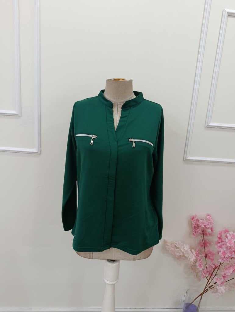 Women's Long Sleeve V-Neck Zip Detail Viscose Blouse - Janes - by Peralane - photo 5