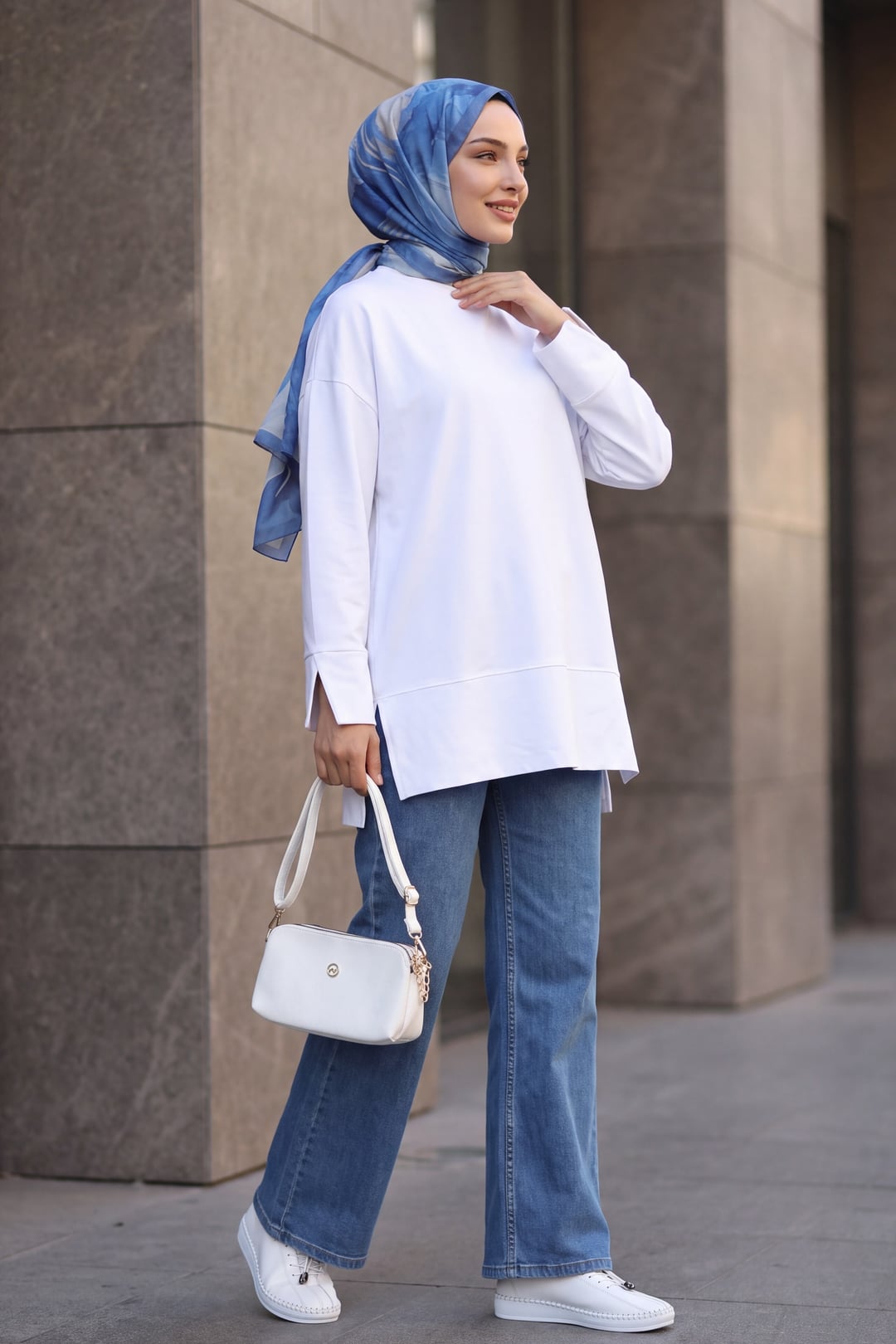 White Crew Neck Side Slit Oversize Knit Tunic - Podyumplus - by Peralane - photo 4