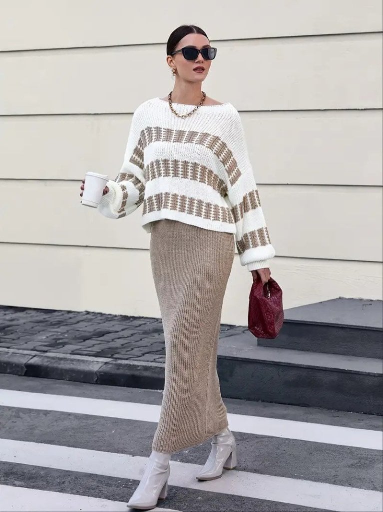 Women's Long-Sleeve Boat Neck Knit Sweater and Maxi Skirt Co-ord Set - Janes - by Peralane - photo 3