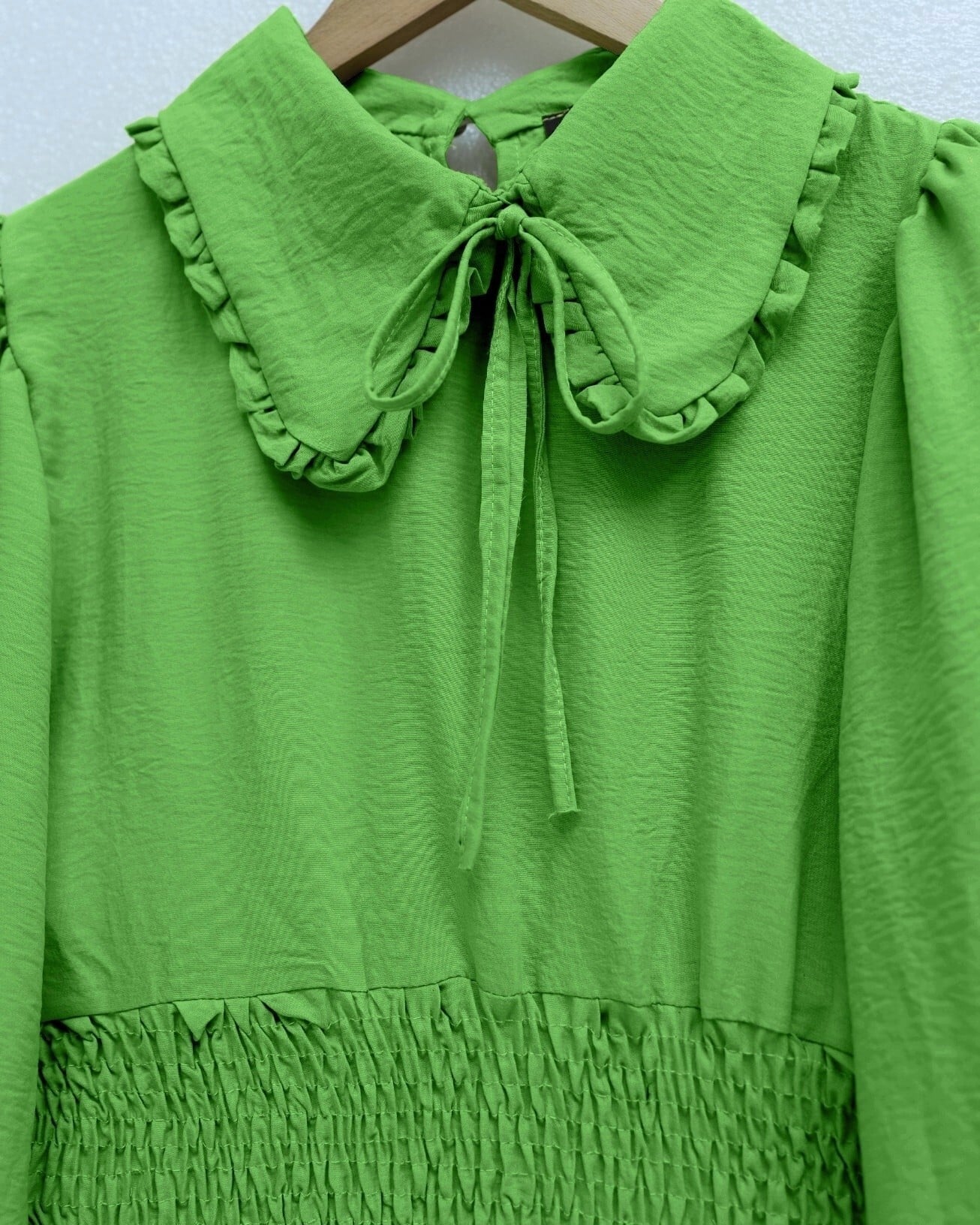 Elasticated Waist Peter Pan Collar Long Sleeve Blouse - Green - Podyumplus - by Peralane - photo 4