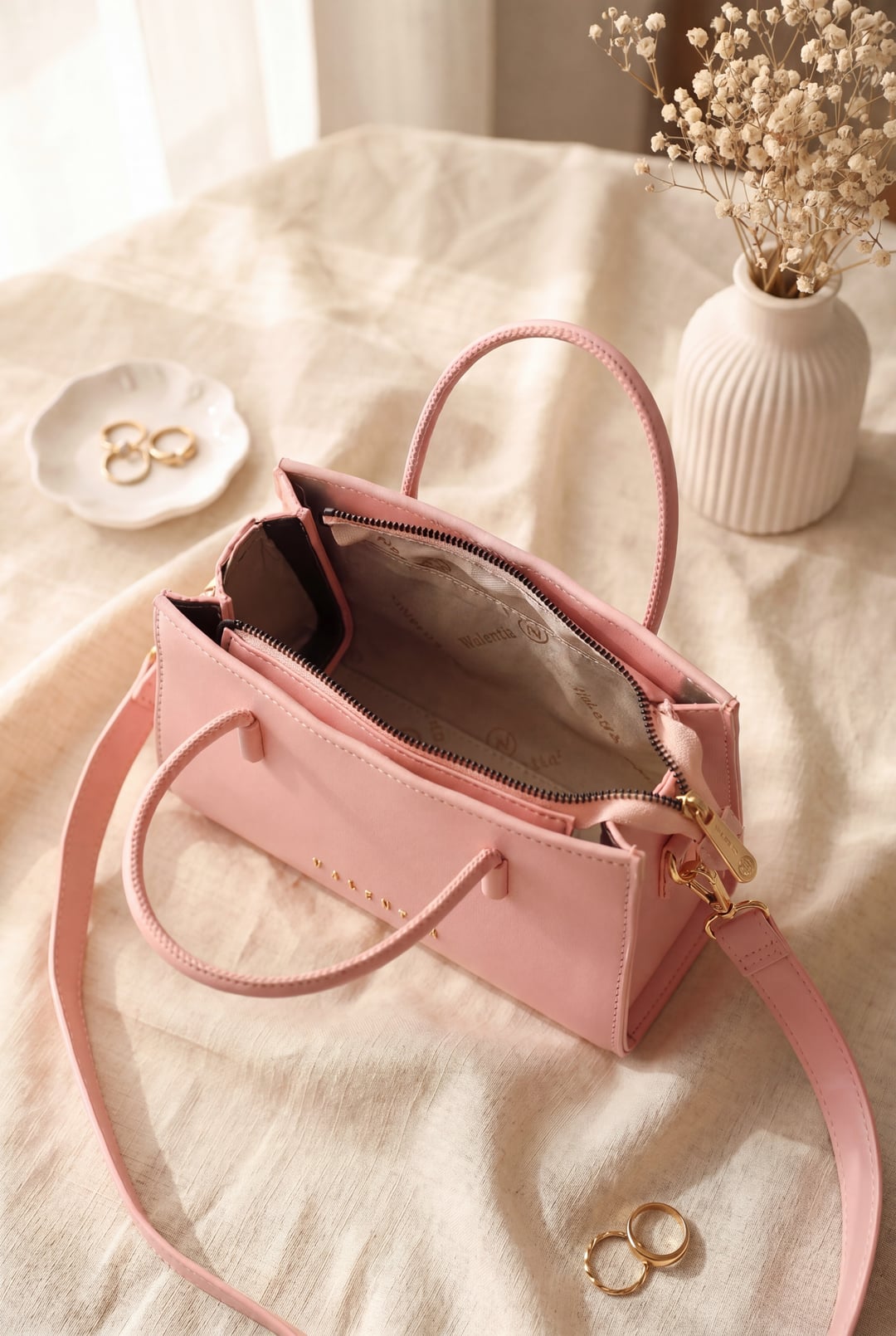 Minimalist Design Double Handle Long Strap Handbag - Powder - Podyumplus - by Peralane - photo 2