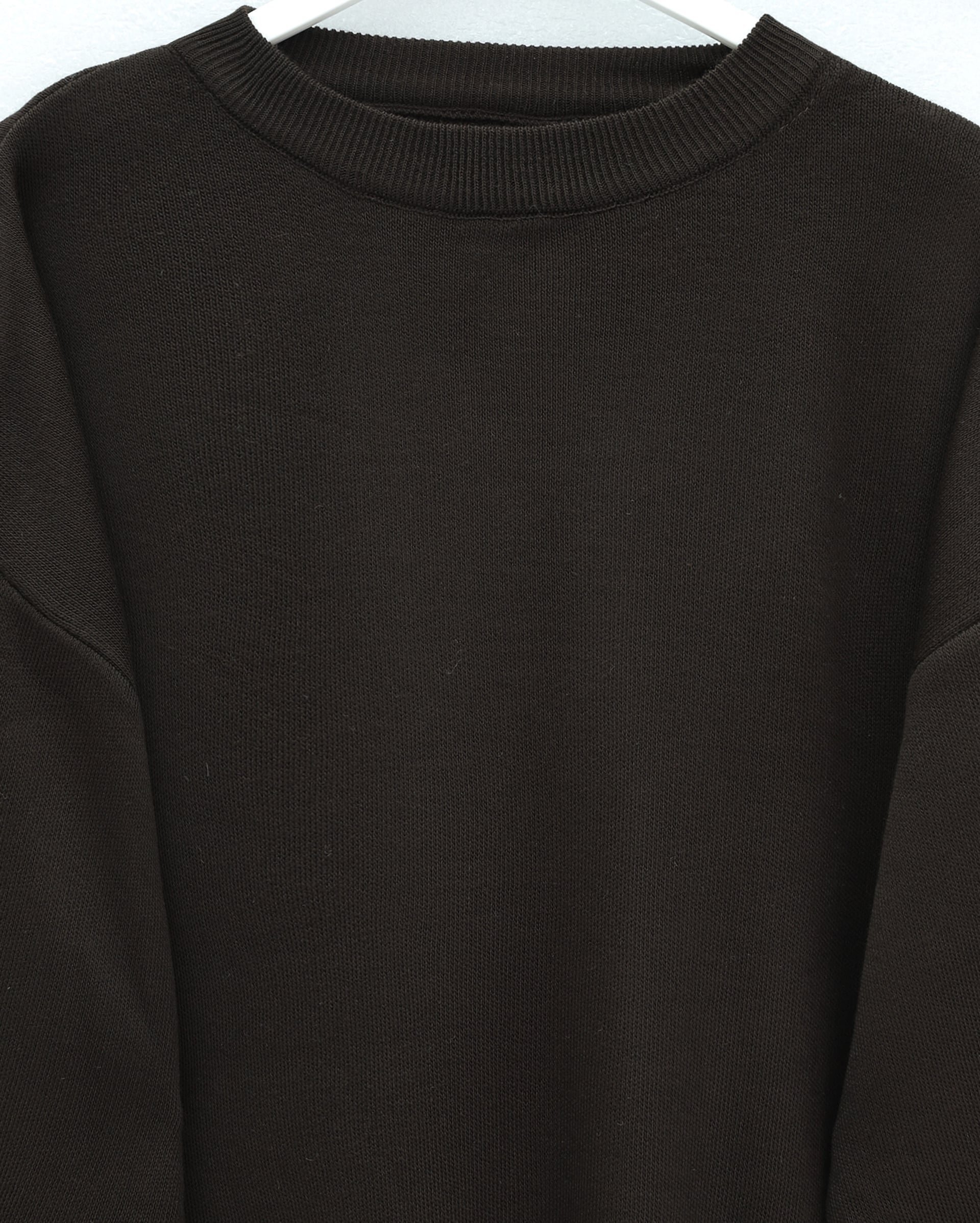 Ribbed Hem and Cuff Round Neck Slit Knit Tunic - Dark Brown - Podyumplus - by Peralane - photo 4