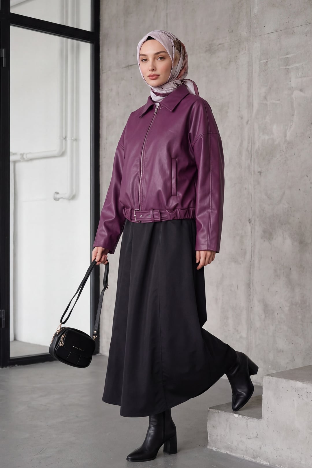 Women's Belted Faux Leather Jacket - Plum - Bigdart - by Peralane - photo 3