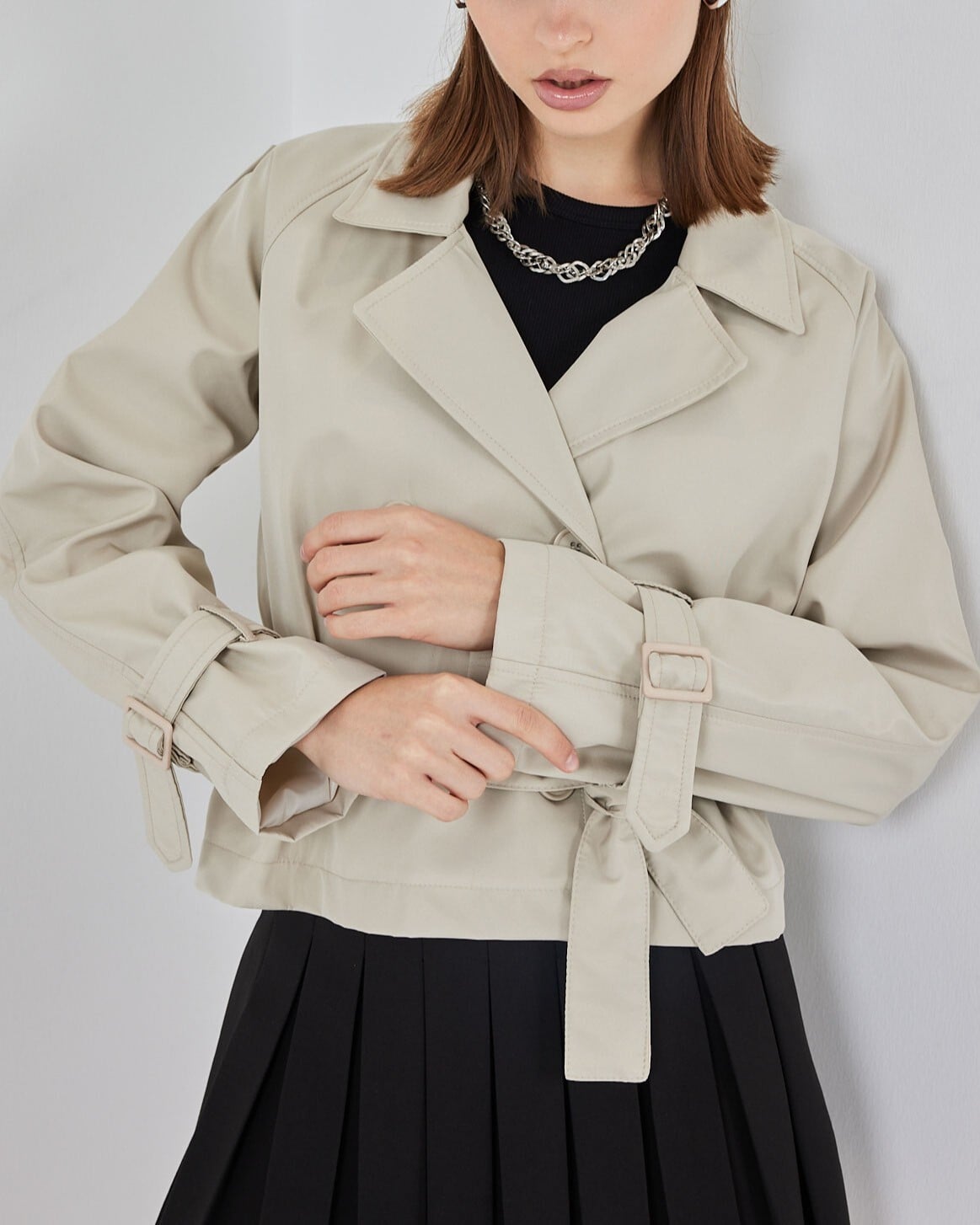 Women's Belted Short Trench Coat - Stone - Bigdart - by Peralane - photo 7