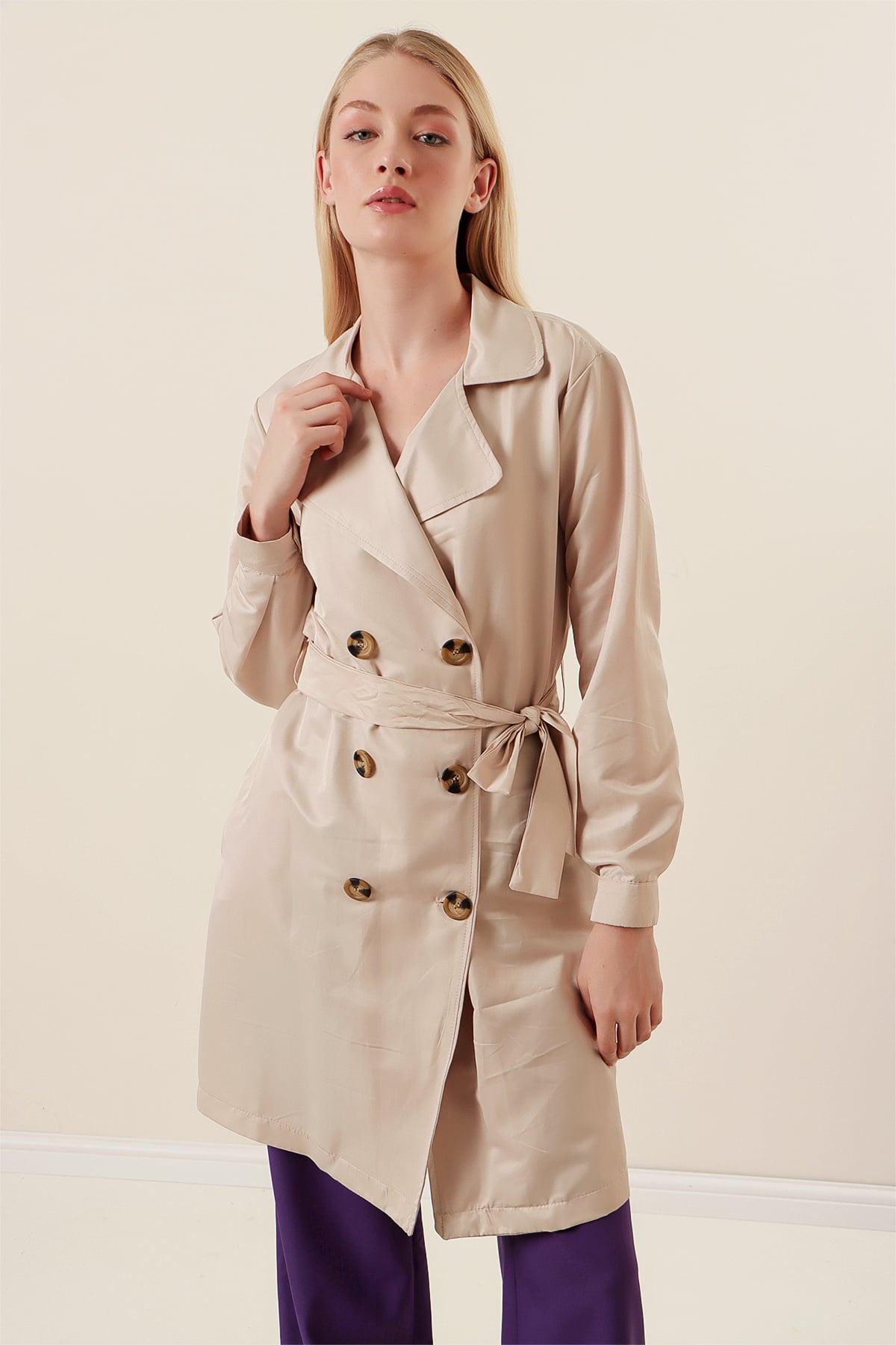 Double-Breasted Belted Trench Coat - Beige - Bigdart - by Peralane - photo 4