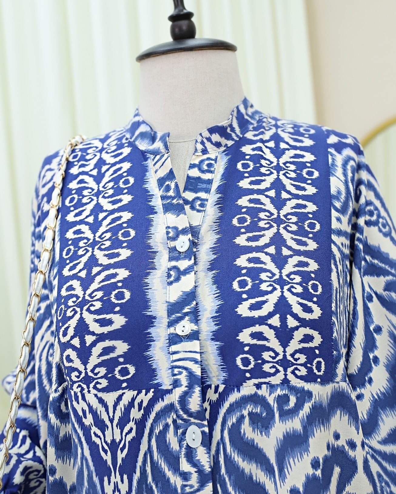 Half Button High Collar Patchwork Dress - Dark Blue - Podyumplus - by Peralane - photo 5