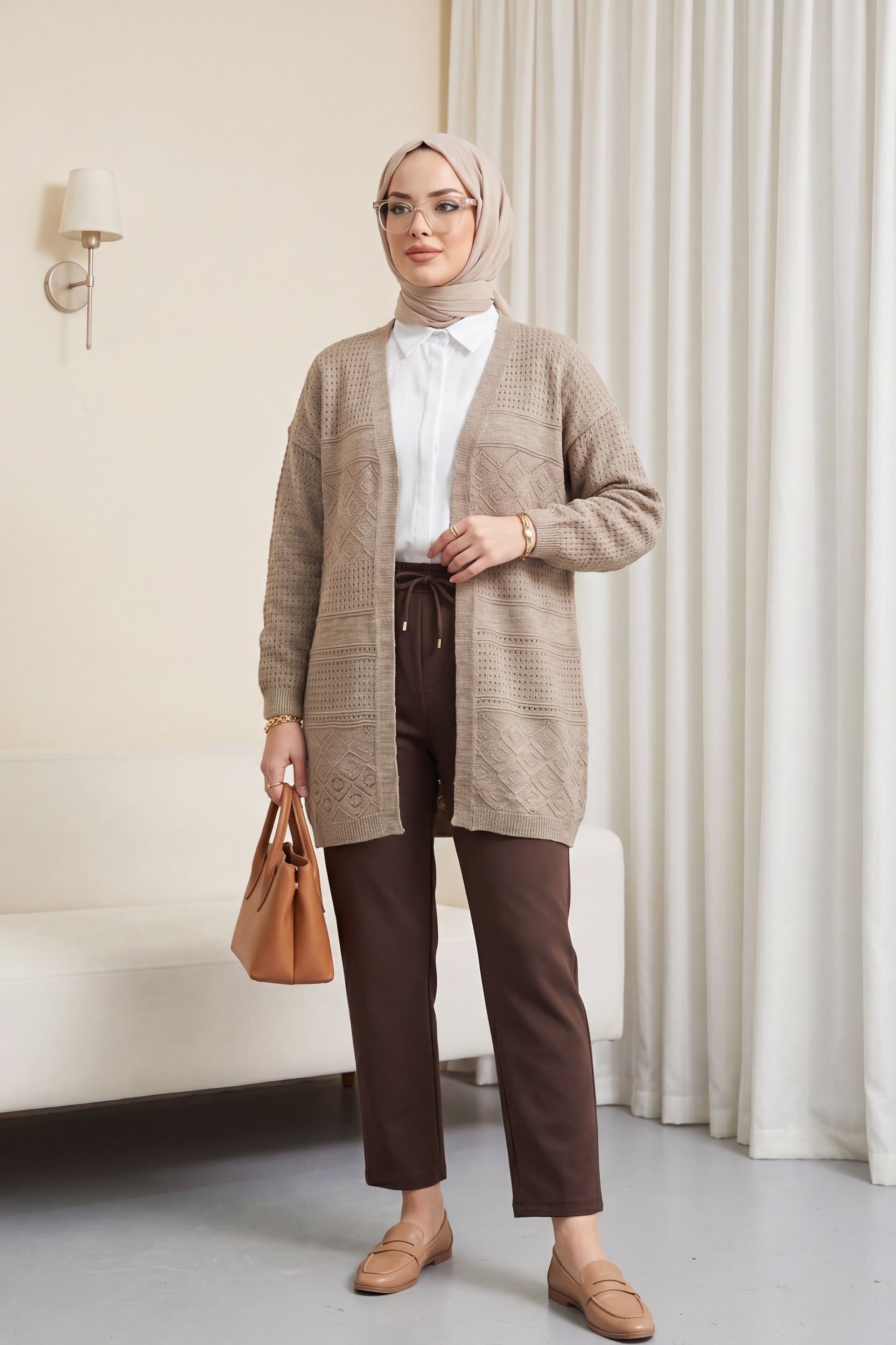 Openwork Knit Cardigan - Light Beige - Podyumplus - by Peralane - photo 2