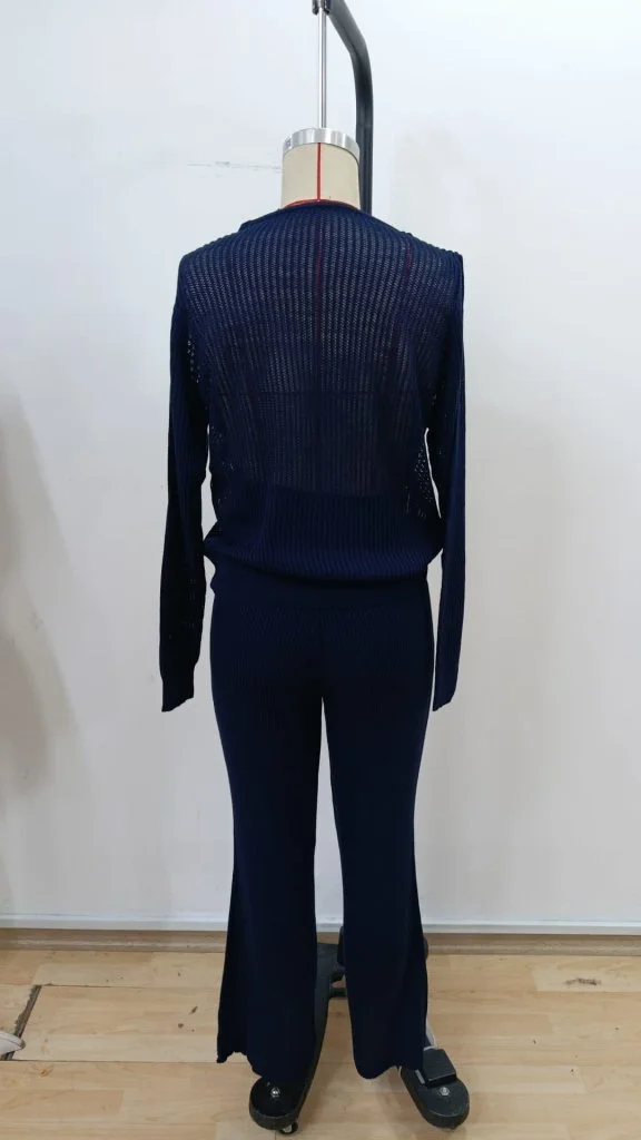 Women's Long Sleeve Crew Neck Sheer Detail Knit Top and Wide-Leg Trousers Two-Piece Set - Janes - by Peralane - photo 5