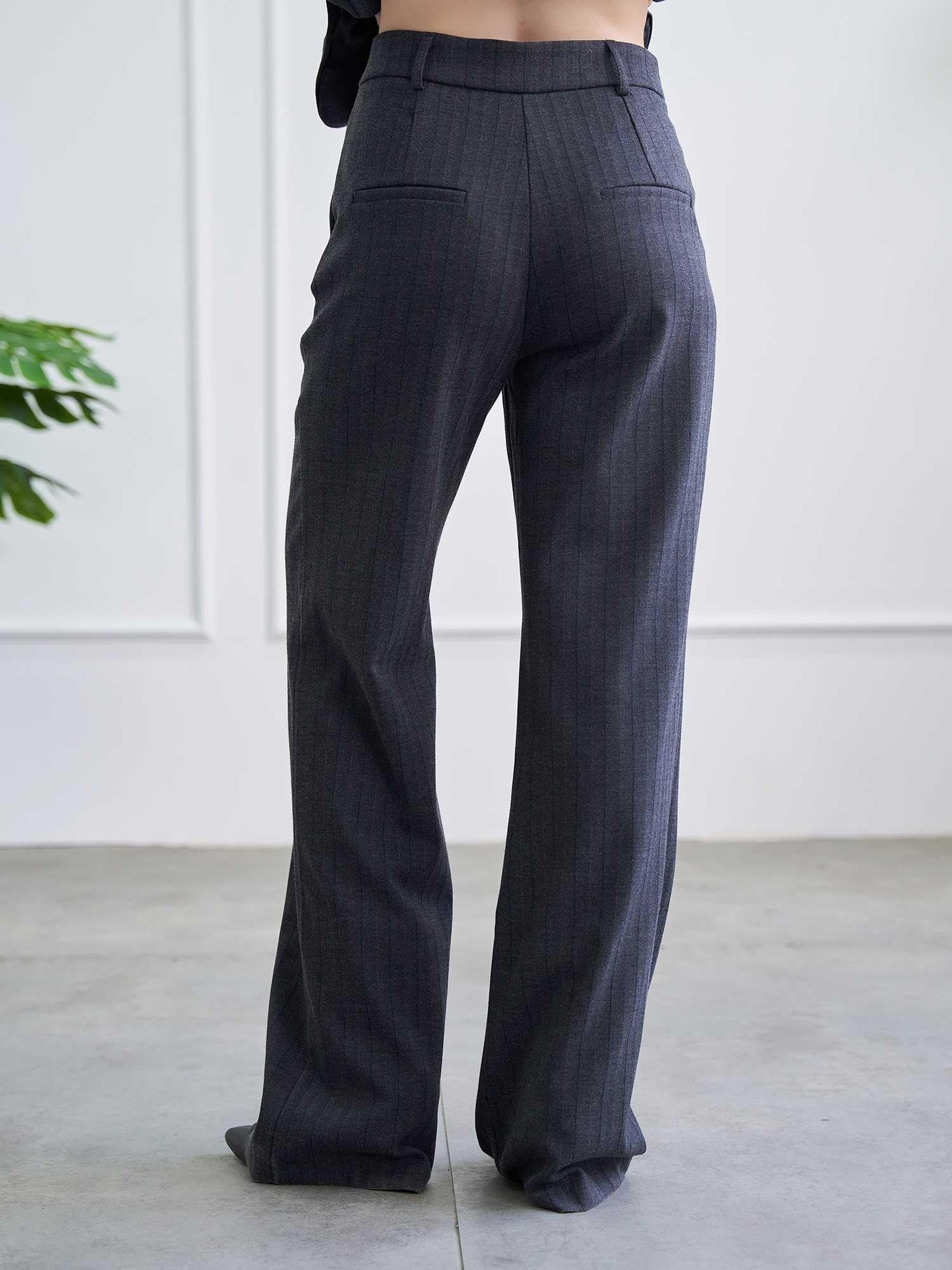 Herringbone Wide-Leg Trousers in Dark Grey - Lefon - by Peralane - photo 3