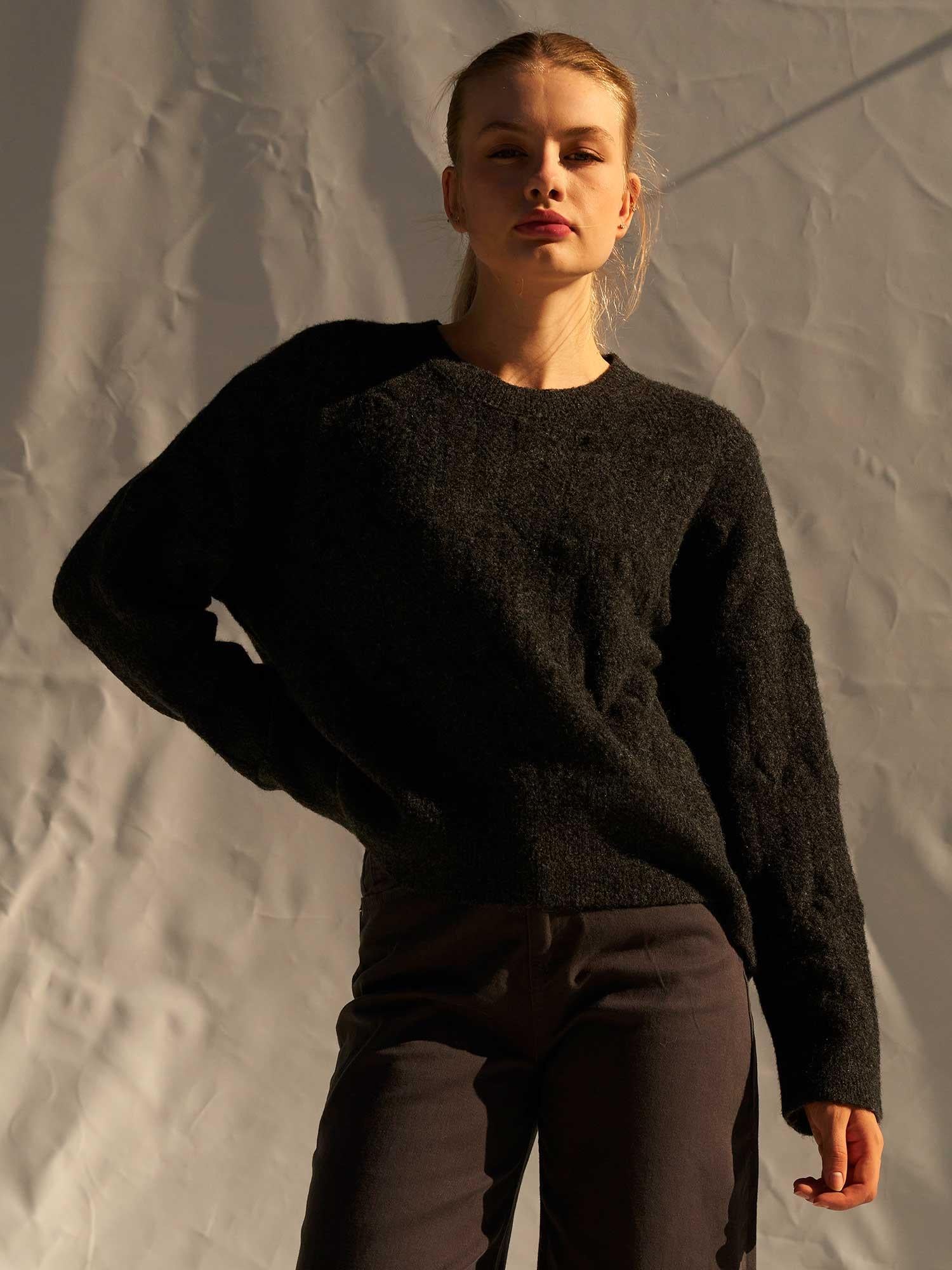 Crew Neck Oversized Openwork Knit Sweater - Lefon - by Peralane