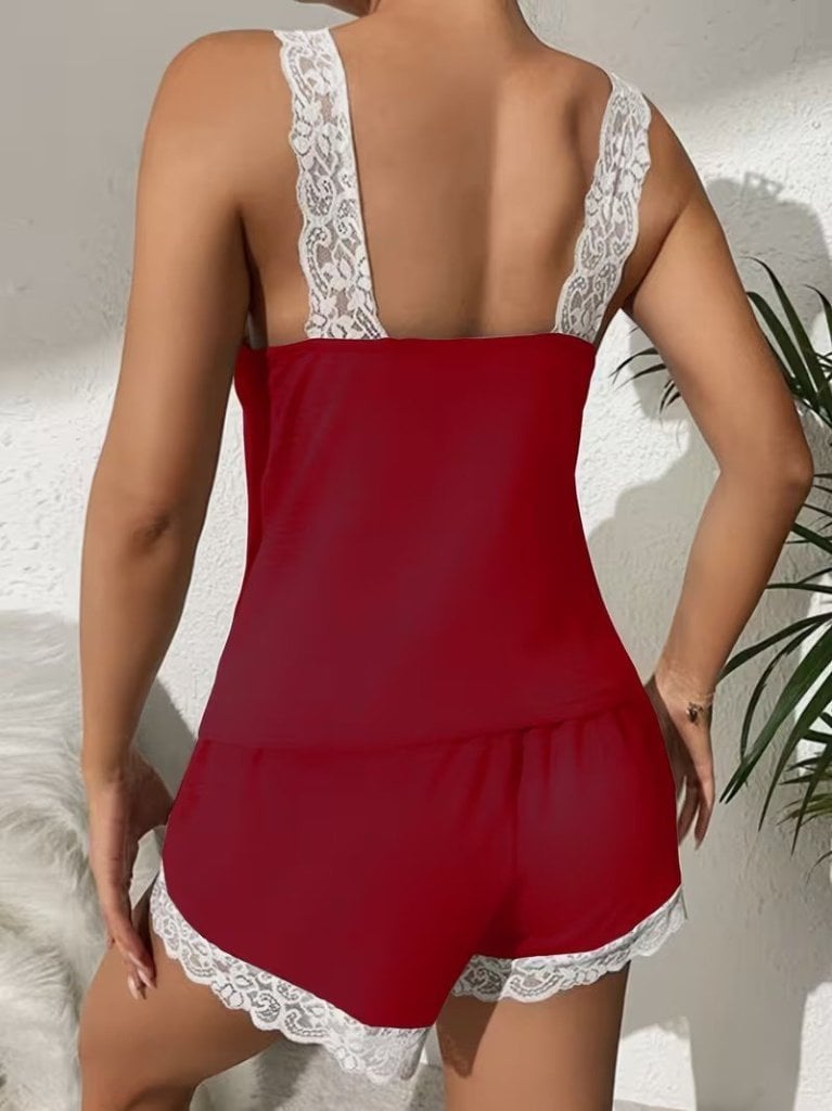 Women's V-Neck Camisole and Shorts Sleep Set in Bordeaux - Janes - by Peralane - photo 4