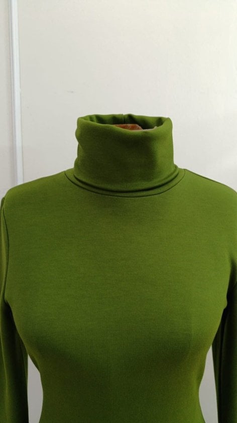 Women's Long Sleeve Turtleneck Midi Knit Dress in Olive Green - Janes - by Peralane - photo 8