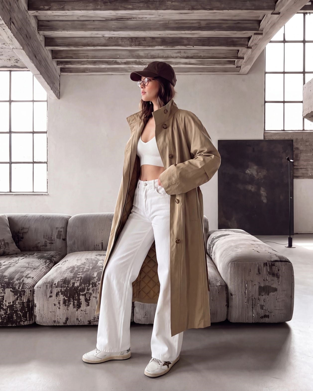 Camel Woven Trench Coat with Quilted Lining - Fame - by Peralane